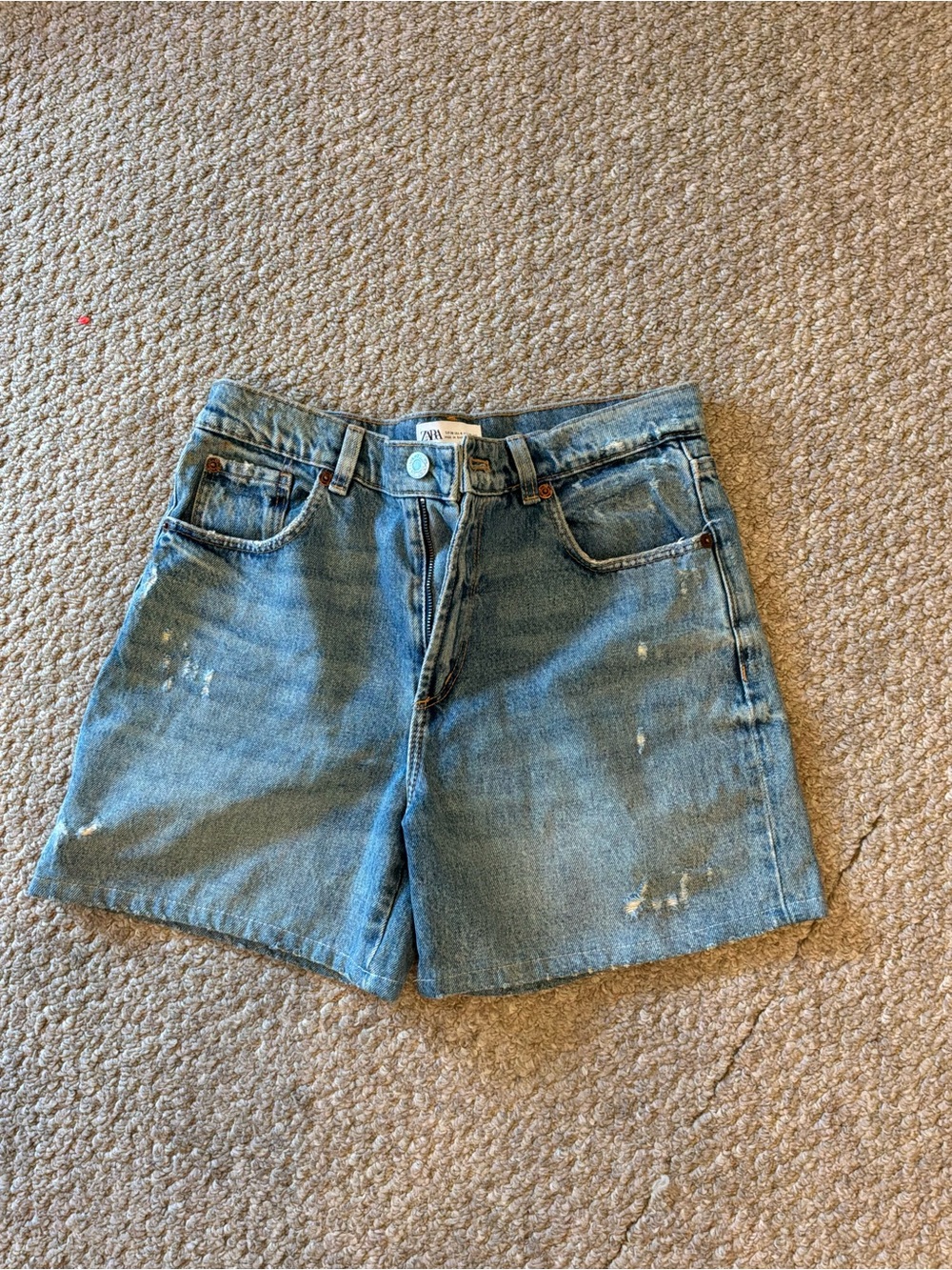 Zara Light Blue Distressed Denim Shorts